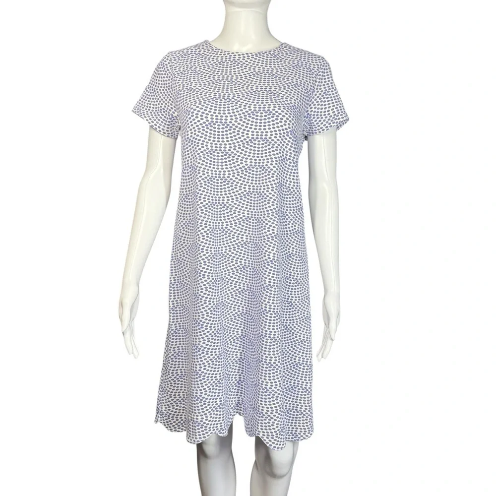 Duffield Lane Scalloped Hem Cornflower Blue and White Patterned Dress Small - Picture 2 of 13